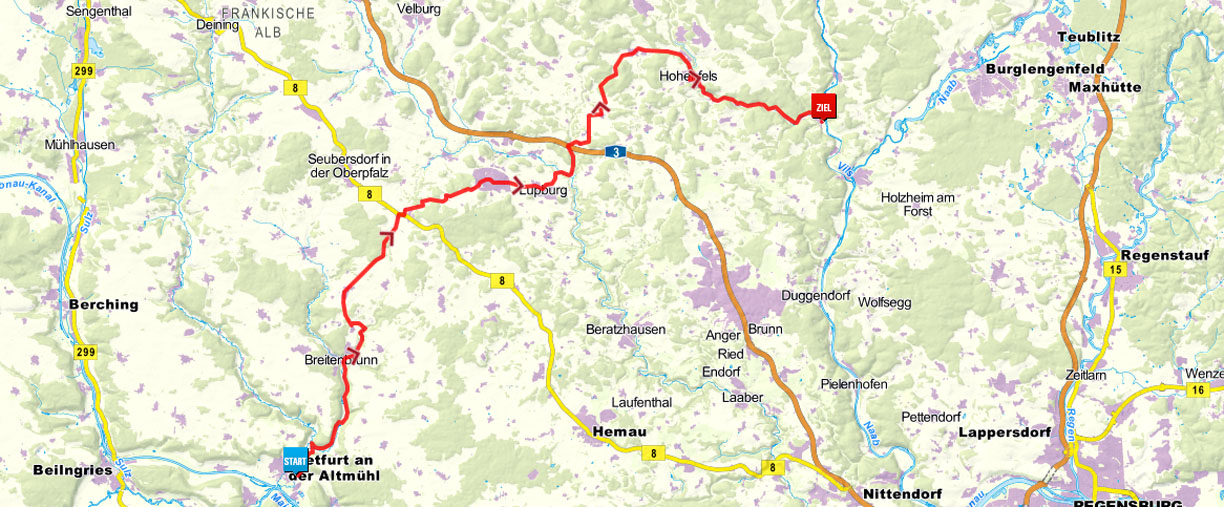 Abkürzung 4: Naab-Altmühl-Radweg - Fünf-Flüsse-Radweg in Bayern